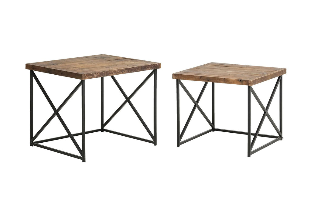 Reclaimed Nesting Tables Set of 2 Brown Wood E33263