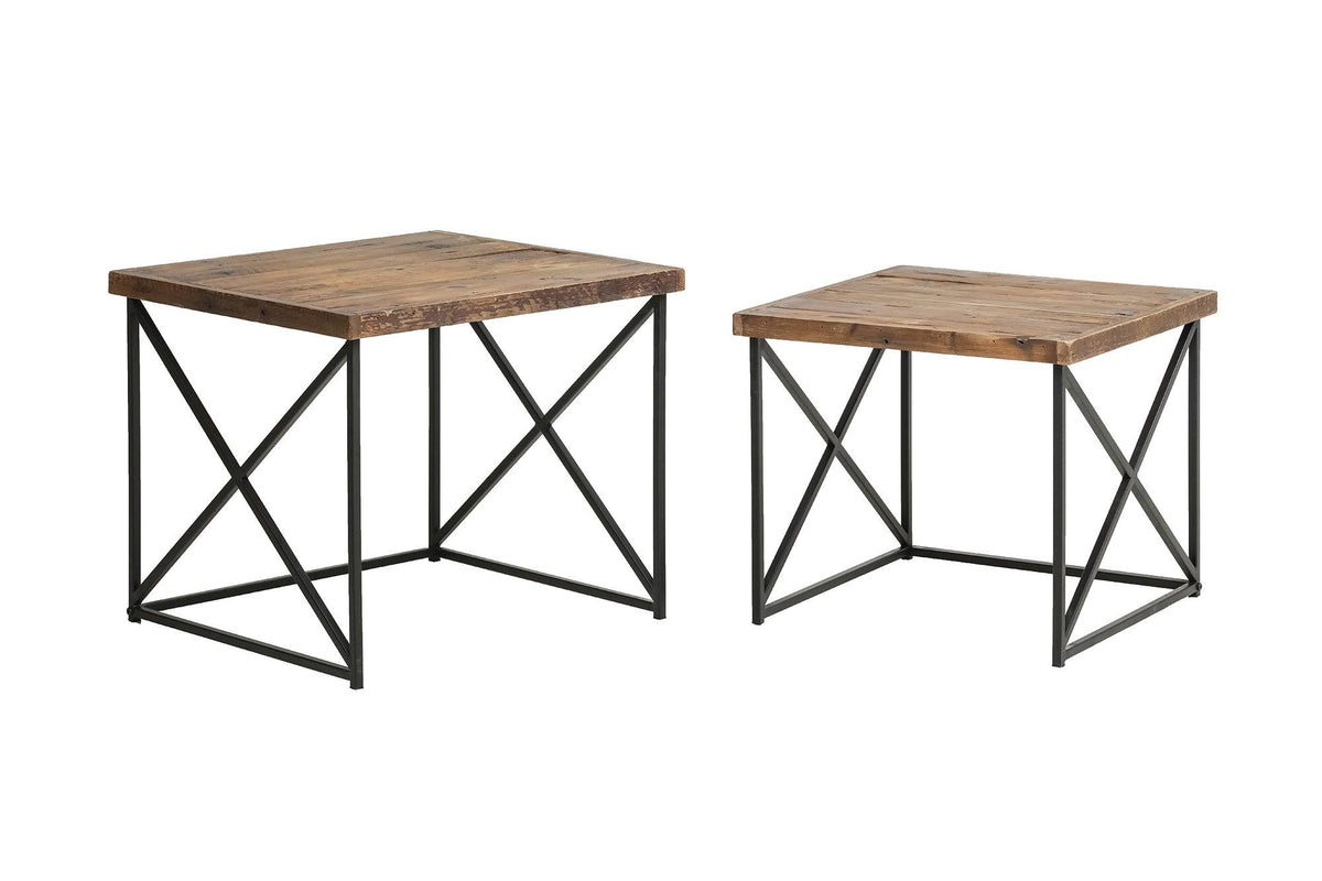 Reclaimed Nesting Tables Set of 2 Brown Wood E33263