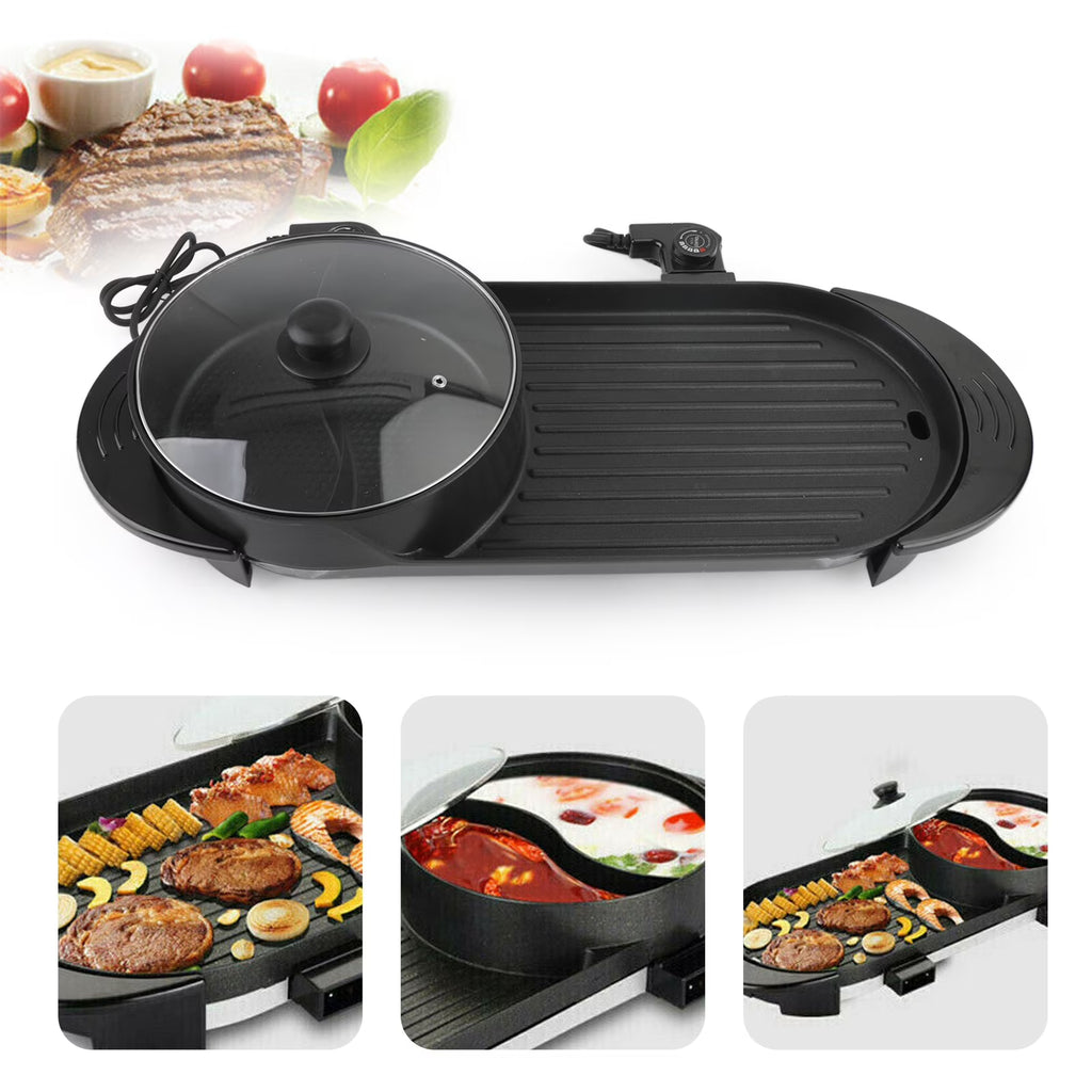 2 in 1 Portable Electric Hot Pot Barbecue Grill Non-Stick Pan R584
