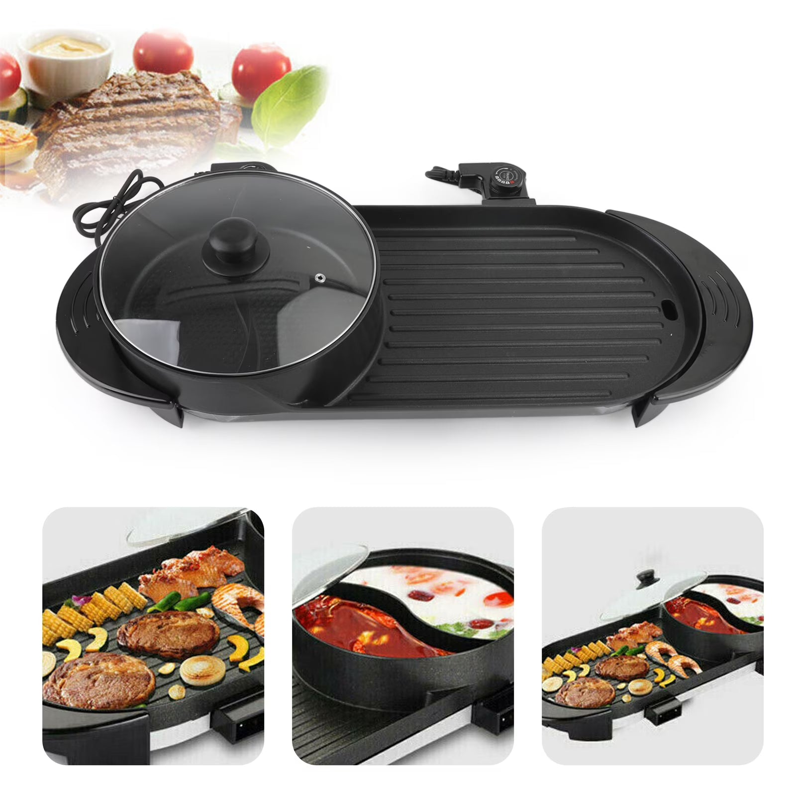 2 in 1 Portable Electric Hot Pot Barbecue Grill Non-Stick Pan R584