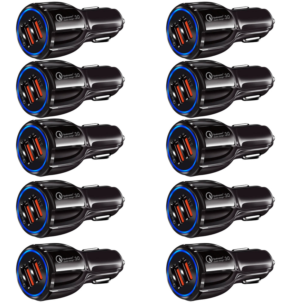 10-Pack Dual USB Car Charger QC3.0 Fast Charging, Black R6249