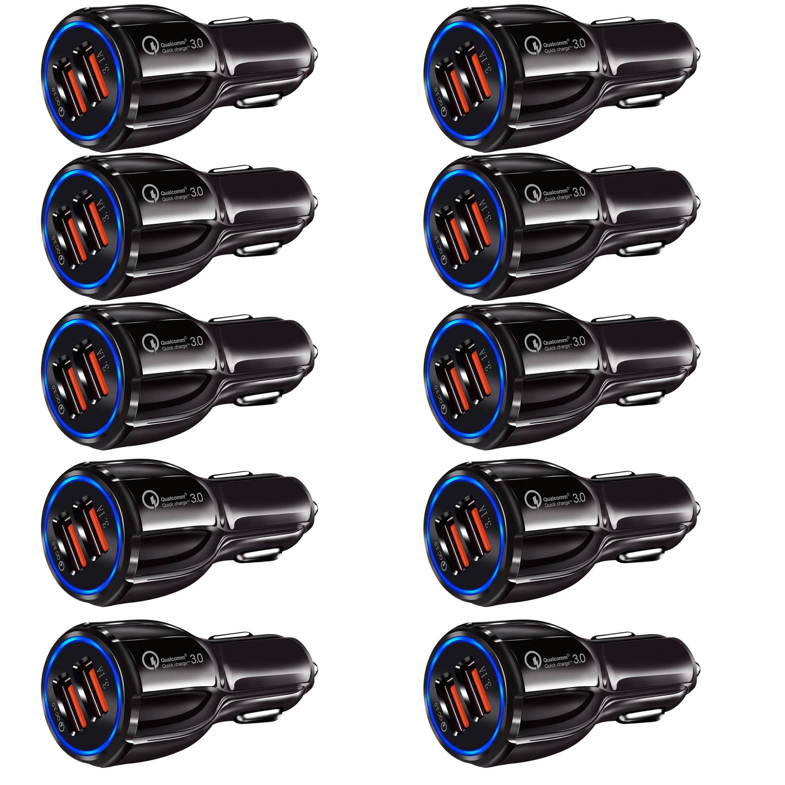10-Pack Dual USB Car Charger QC3.0 Fast Charging, Black R6249