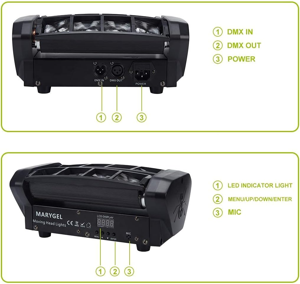 8 LEDs Beam Moving Head Stage Lights RGBW Party Lights DMX 512 Control H620
