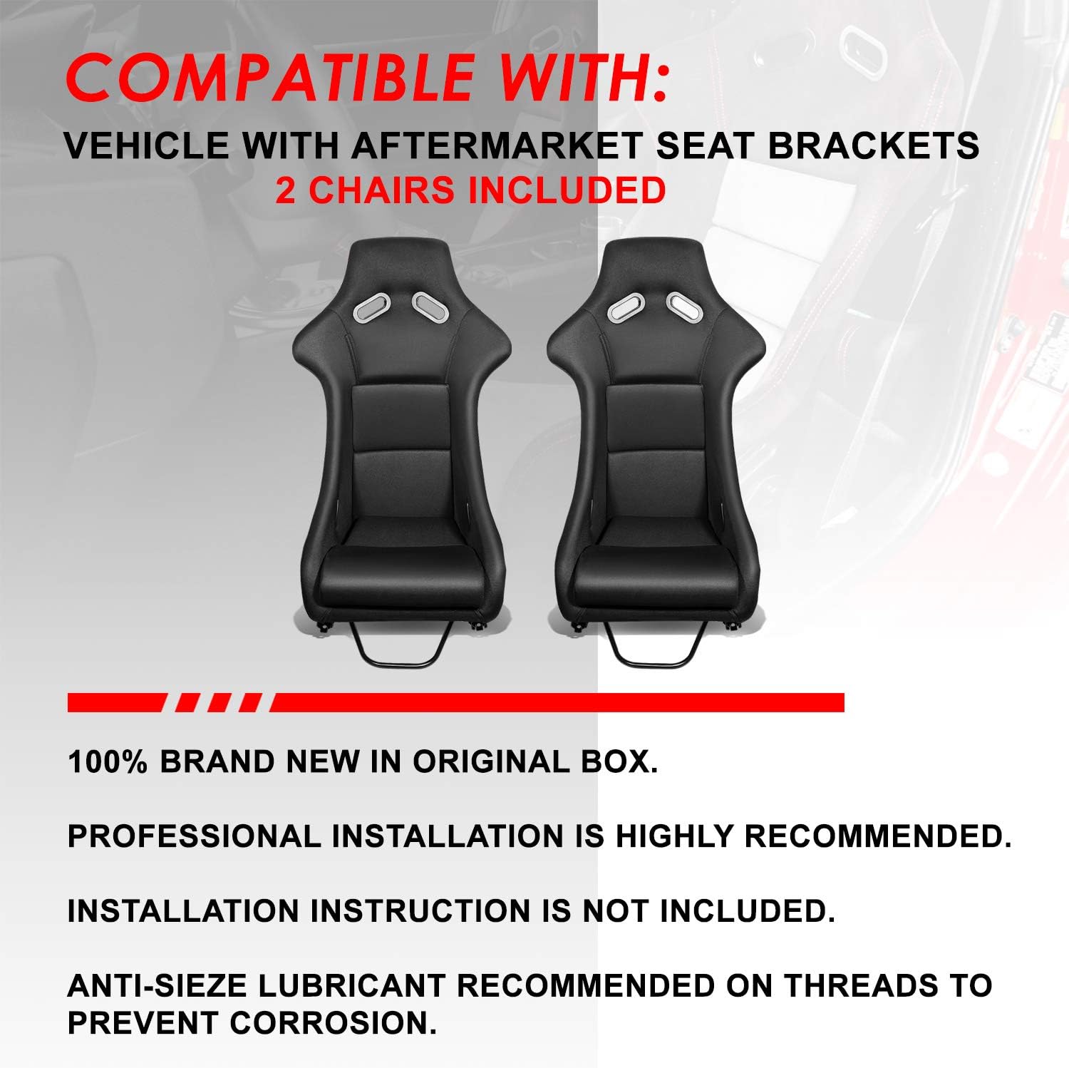 Black Fabric Bucket Racing Seats, Set of 2 E3523