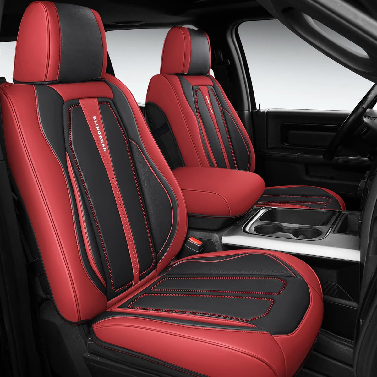 Black Faux Leather Car Seat Covers W48615