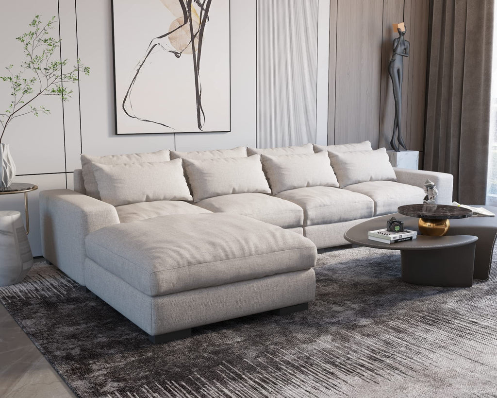 Light Grey L Shaped Sectional Sofa with Storage Ottoman T932525