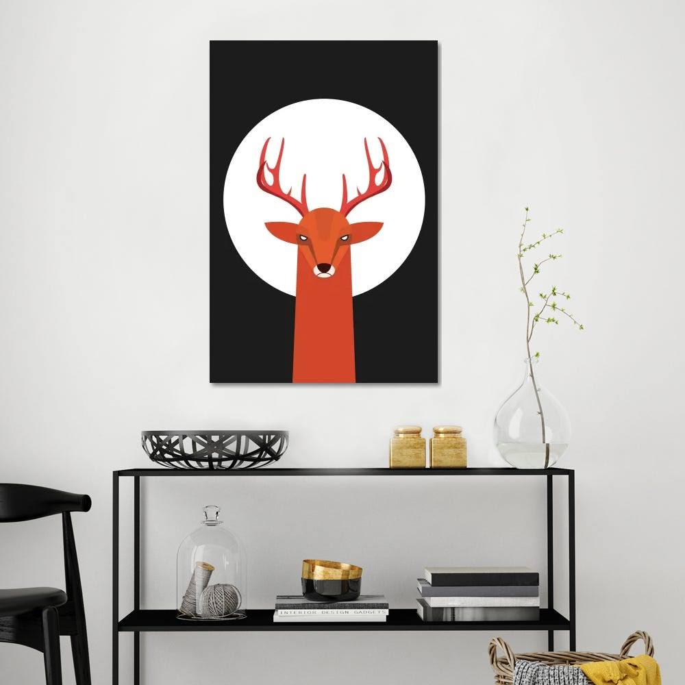 Deer & Moon Canvas Wall Decor Prints K4383
