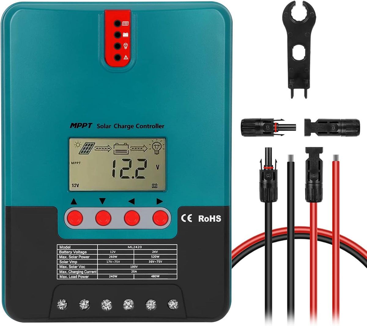 MPPT Solar Charge Controller Kit, 100V 20 Amp 12/24-Volt, Battery Pack of 2 W111