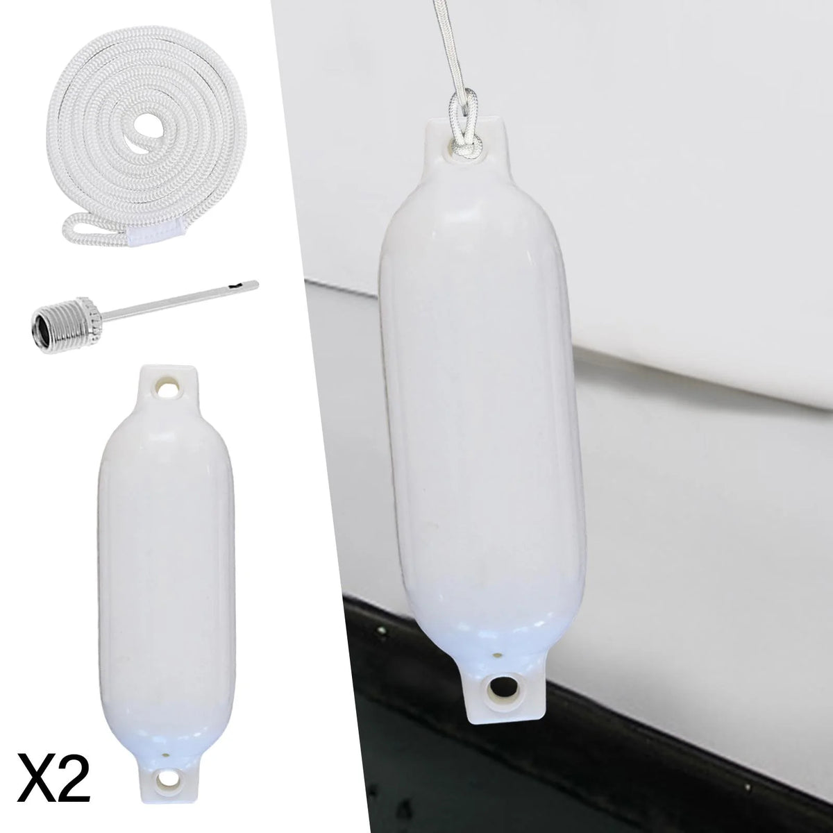 2 Pieces Inflatable PVC Dock Protection Buoy with 2m White Rope S247