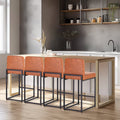 24" PU Leather Counter Height Bar Stool with Backrest Set of 4 Brown G47374