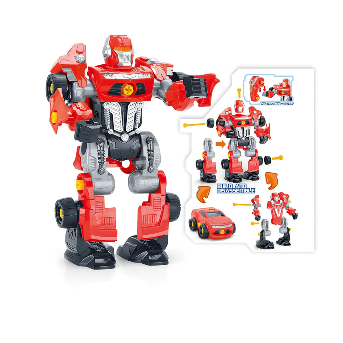 Red 3-In-1 Toy Robot Playset with 42 Pieces E350