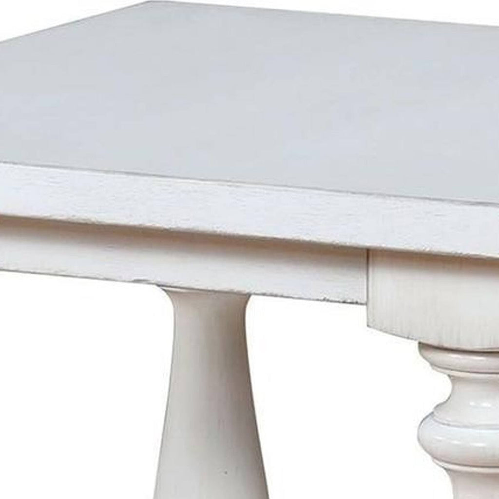 White Wooden End Table with Shelf and Turned Legs Q6145