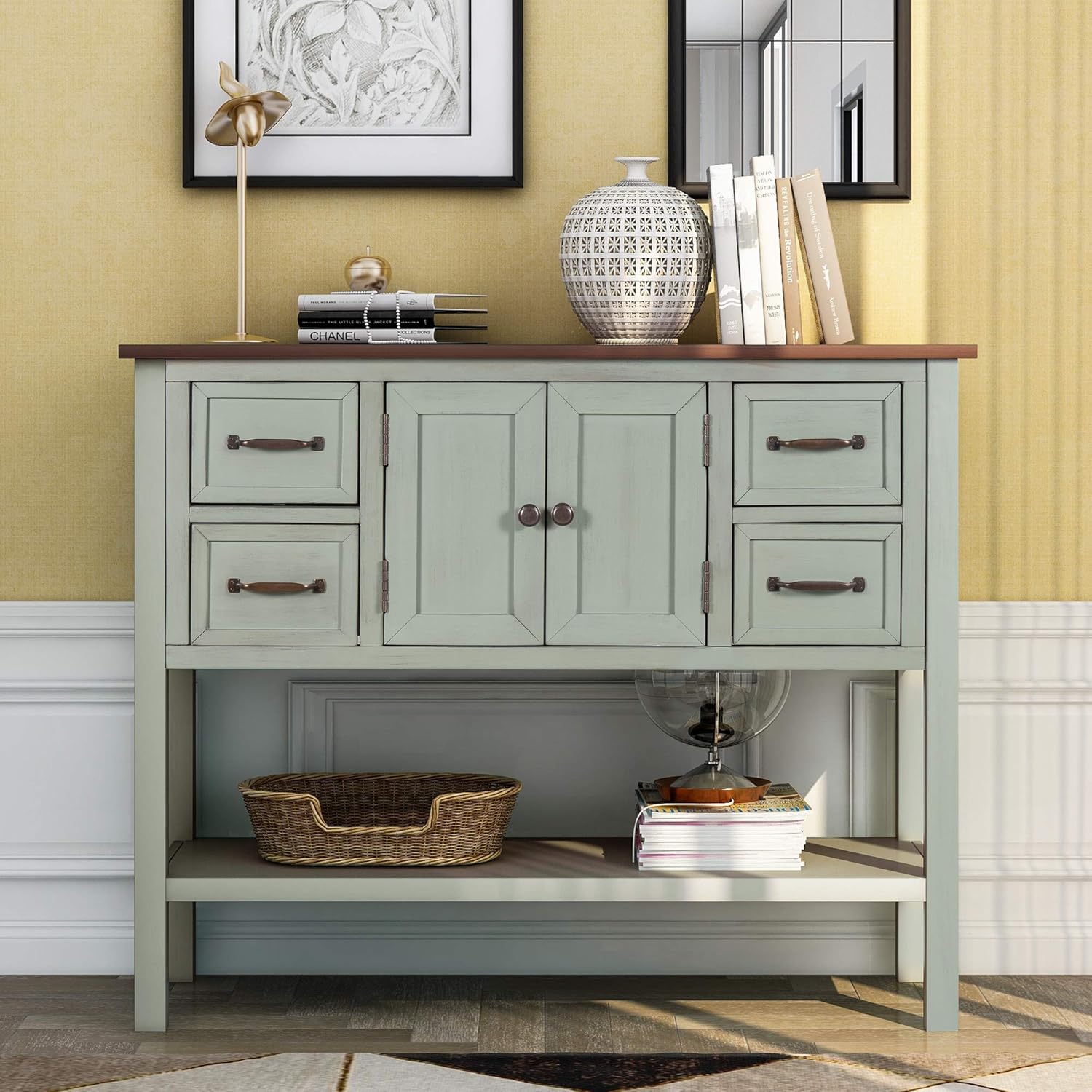 White Wood Console Table with 4 Drawers S6886