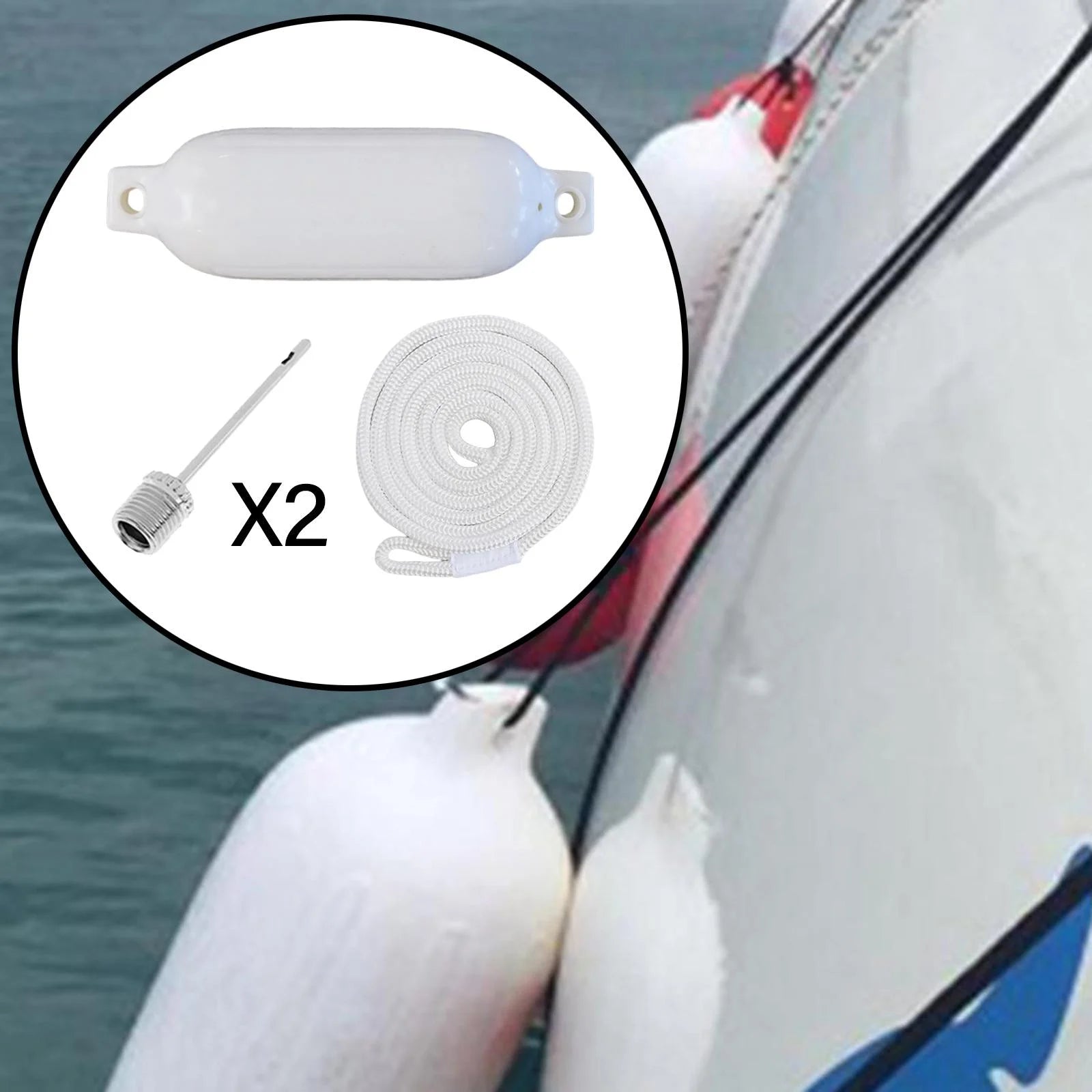 2 Pieces Inflatable PVC Dock Protection Buoy with 2m White Rope S247