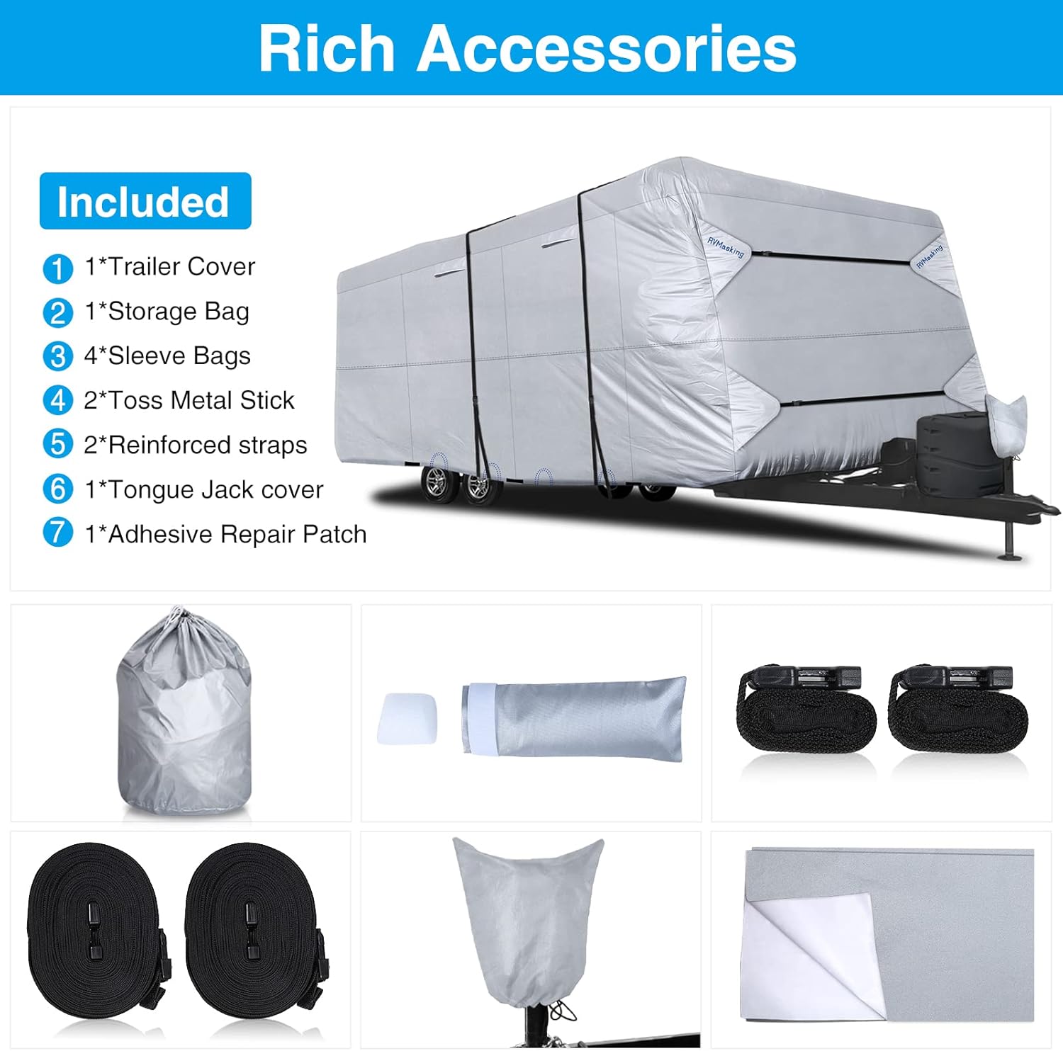 Rip-Stop RV Cover Fits Up to 15’ Long Motorhome with Gutter Covers B597096