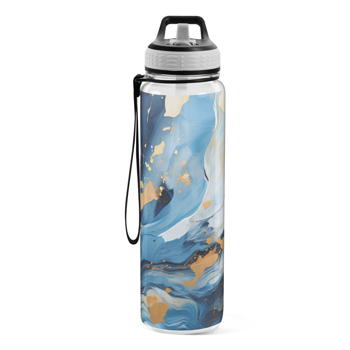 Marble Blue and Gold 32oz Tritan Leakproof Water Bottle with Straw F889