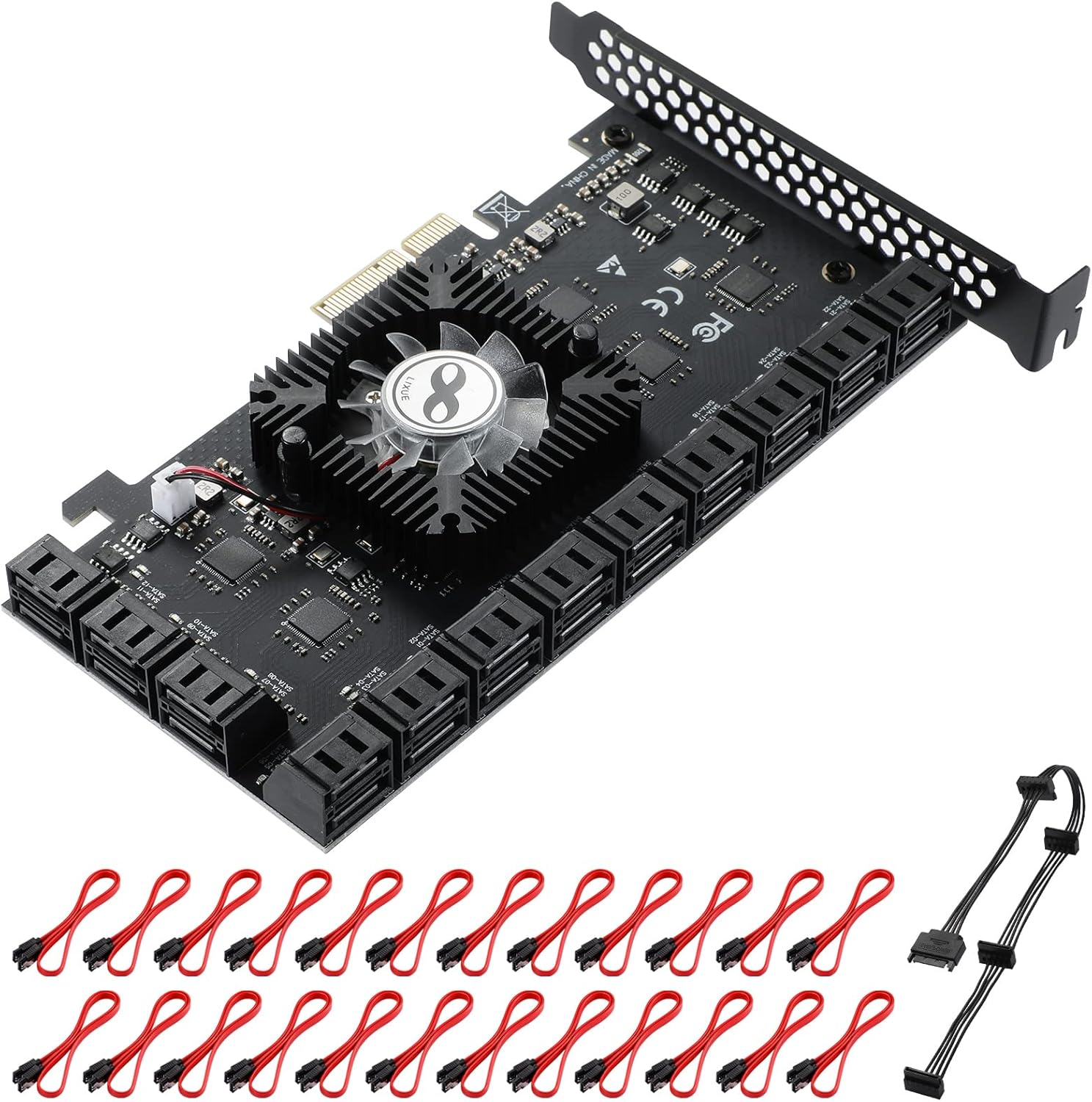 16 Port 4X SATA PCIe Expansion Card with 16 SATA Cables and Bracket B8704