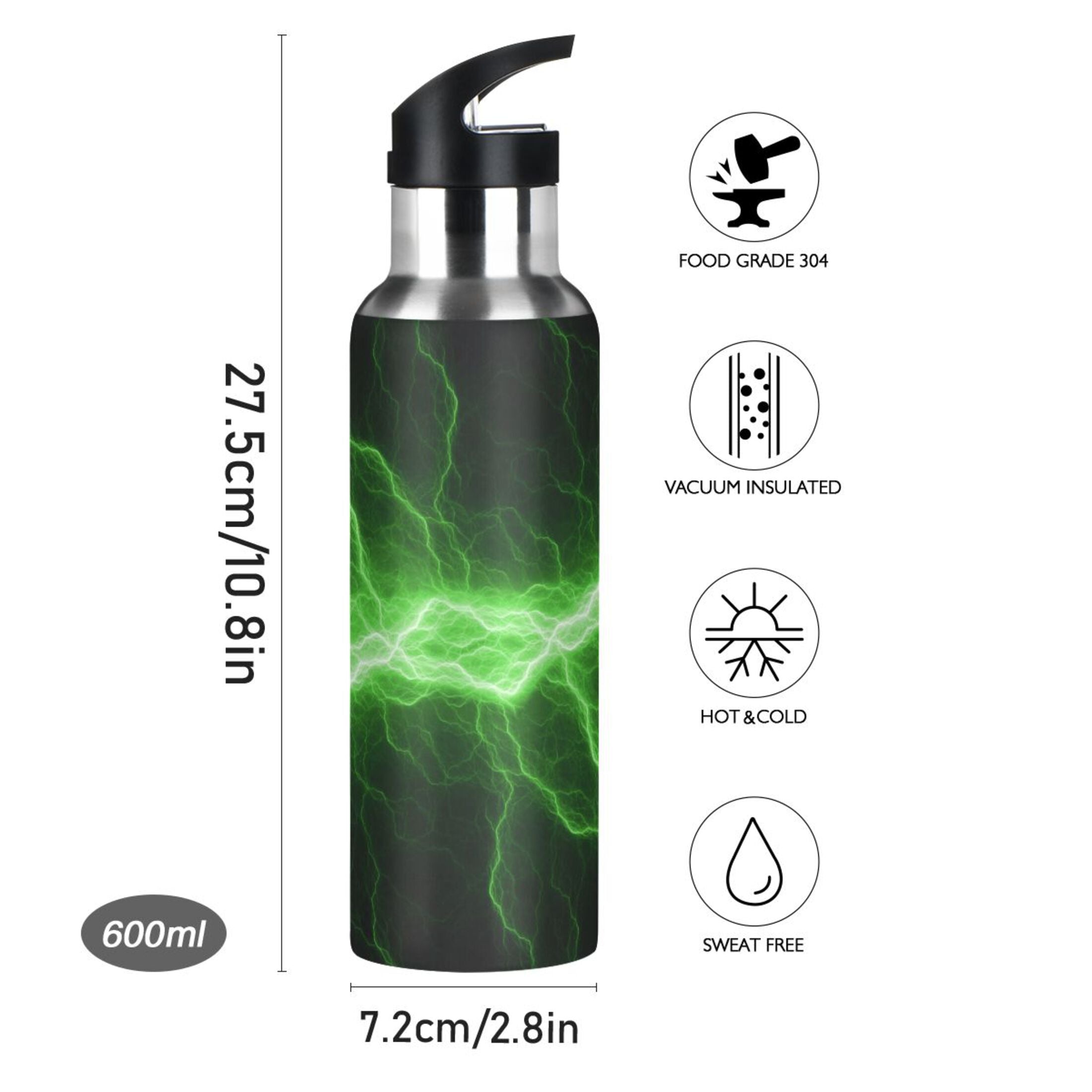 Green Stainless Steel Vacuum Insulated Water Bottle with Straw Lid 20 OZ F58010