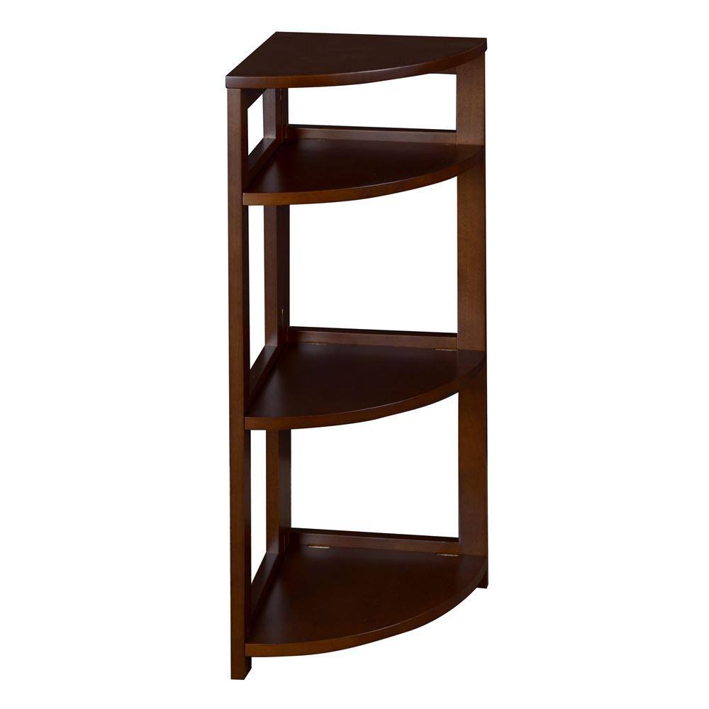 Mocha Walnut Wood 3-Shelf Foldable Corner Bookcase T100