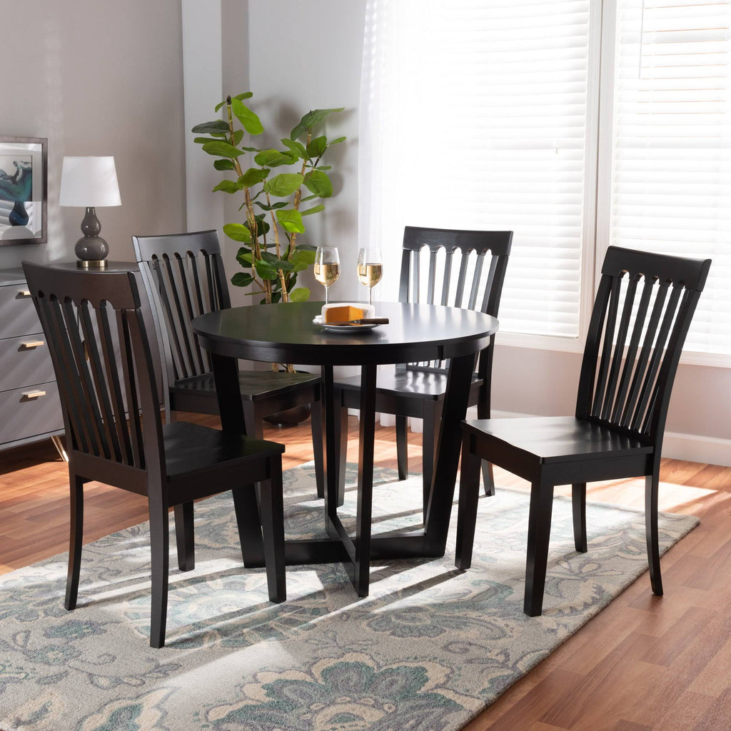 5-Piece Dark Brown Wood Dining Set Y597