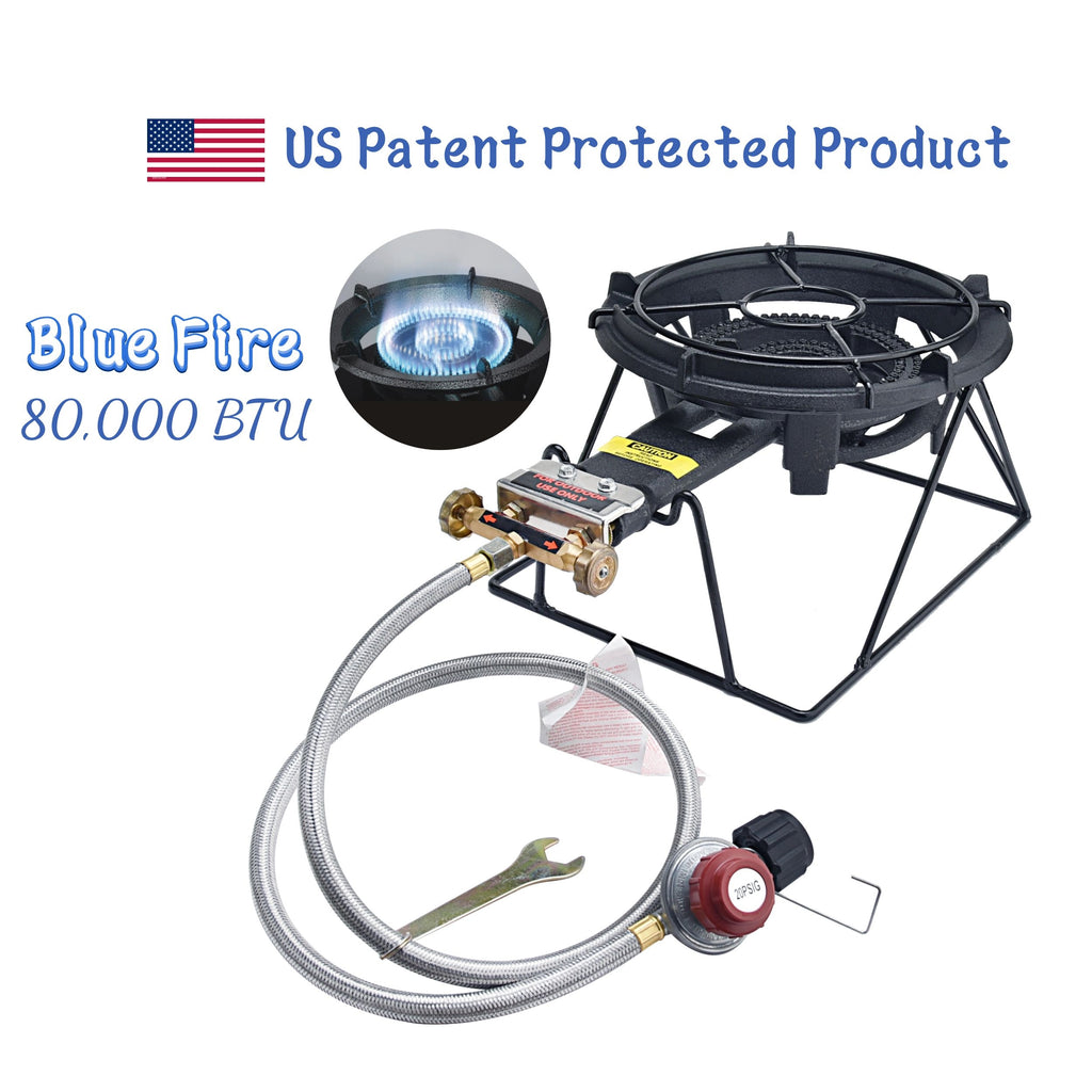 Portable Propane Camping Stove Cast Iron Single Burner with Detachable Rack 80,000 BTU/H R204161