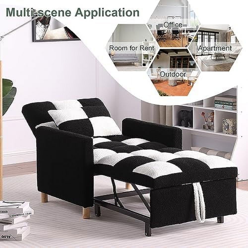Convertible Chair Bed 3-in-1 Sleeper Sofa with Pillow Adjustable Backrest Teddy Fabric Z226