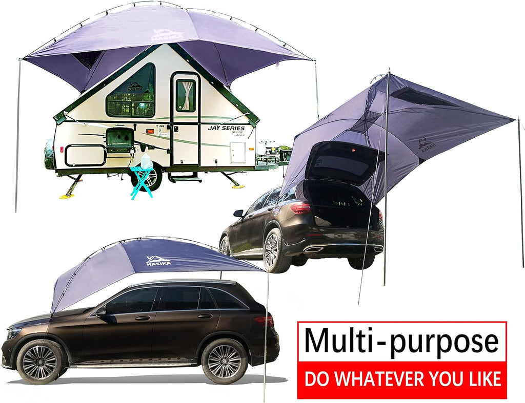 Teardrop Awning for SUV RVing, Car Camping, Trailer and Overlanding Light Weight Truck Canopy Durable Tear Resistant Tarp with 2 Sandbag M93675