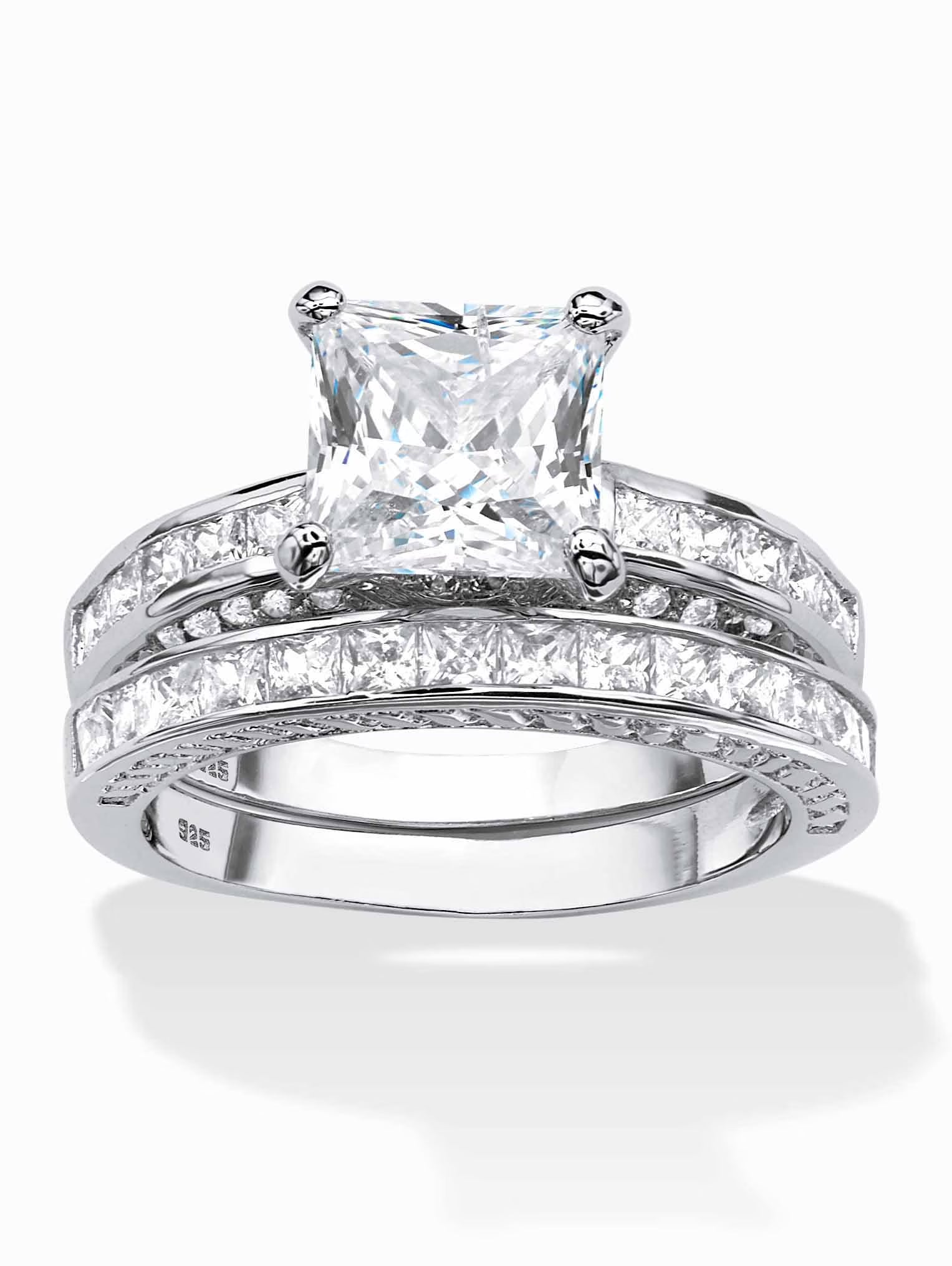 Princess-Cut Cubic Zirconia Two-Piece Bridal Set in Gold-Plated Sterling Silver W9522