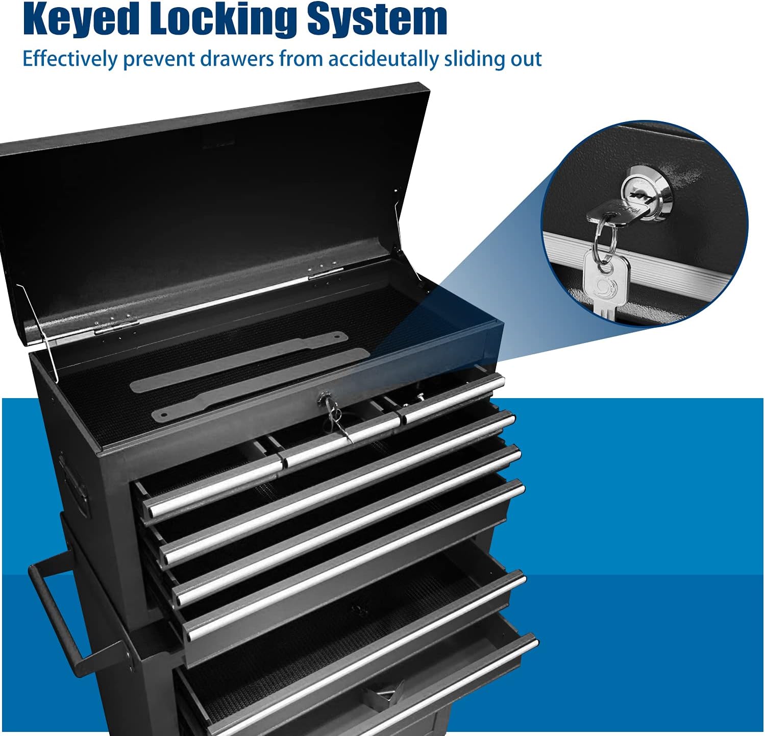 8-Drawer Rolling Tool Chest with Wheels and Lock (Black) S50594