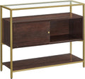 Chocolate Brown and Matte Gold Sideboard with Glass Top and Steel Frame U6061
