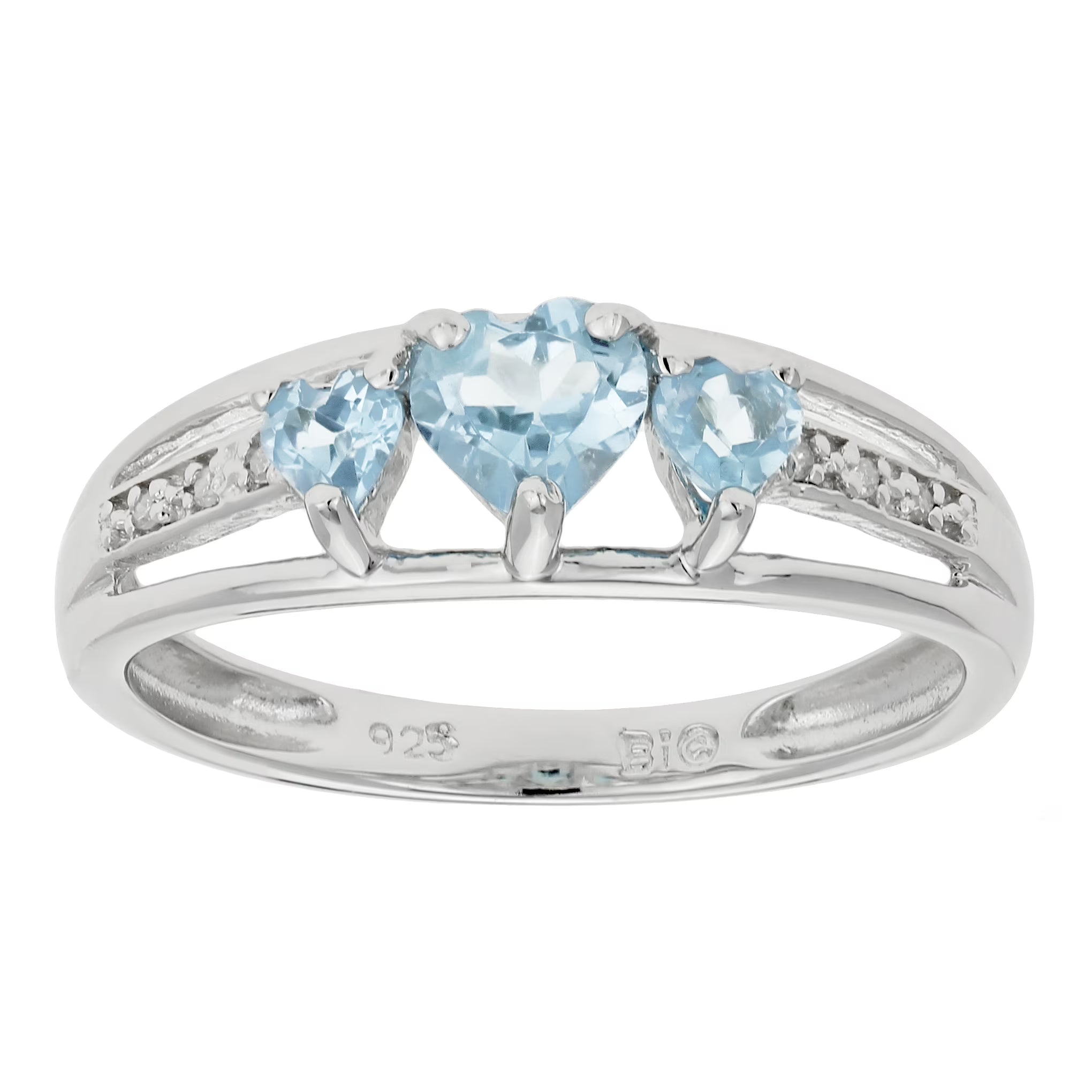 Blue Aquamarine Diamond Sterling Silver Ring C363