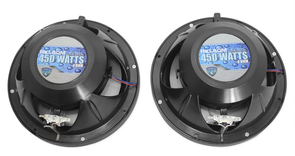 Dual 8" Marine Black Wakeboard LED Speakers with Amplifier and Wires B1222
