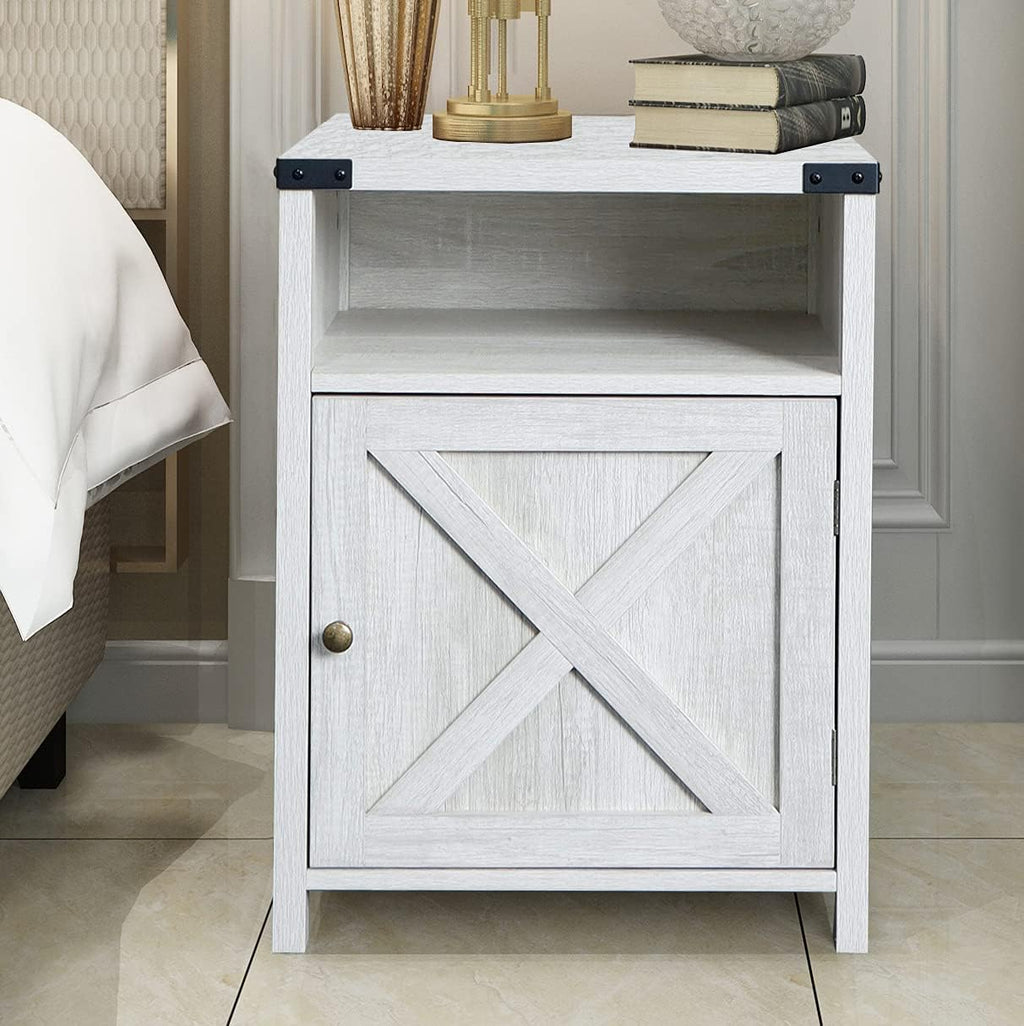 Farmhouse End Table with Cabinet and Shelves, Shaded Oak H4551
