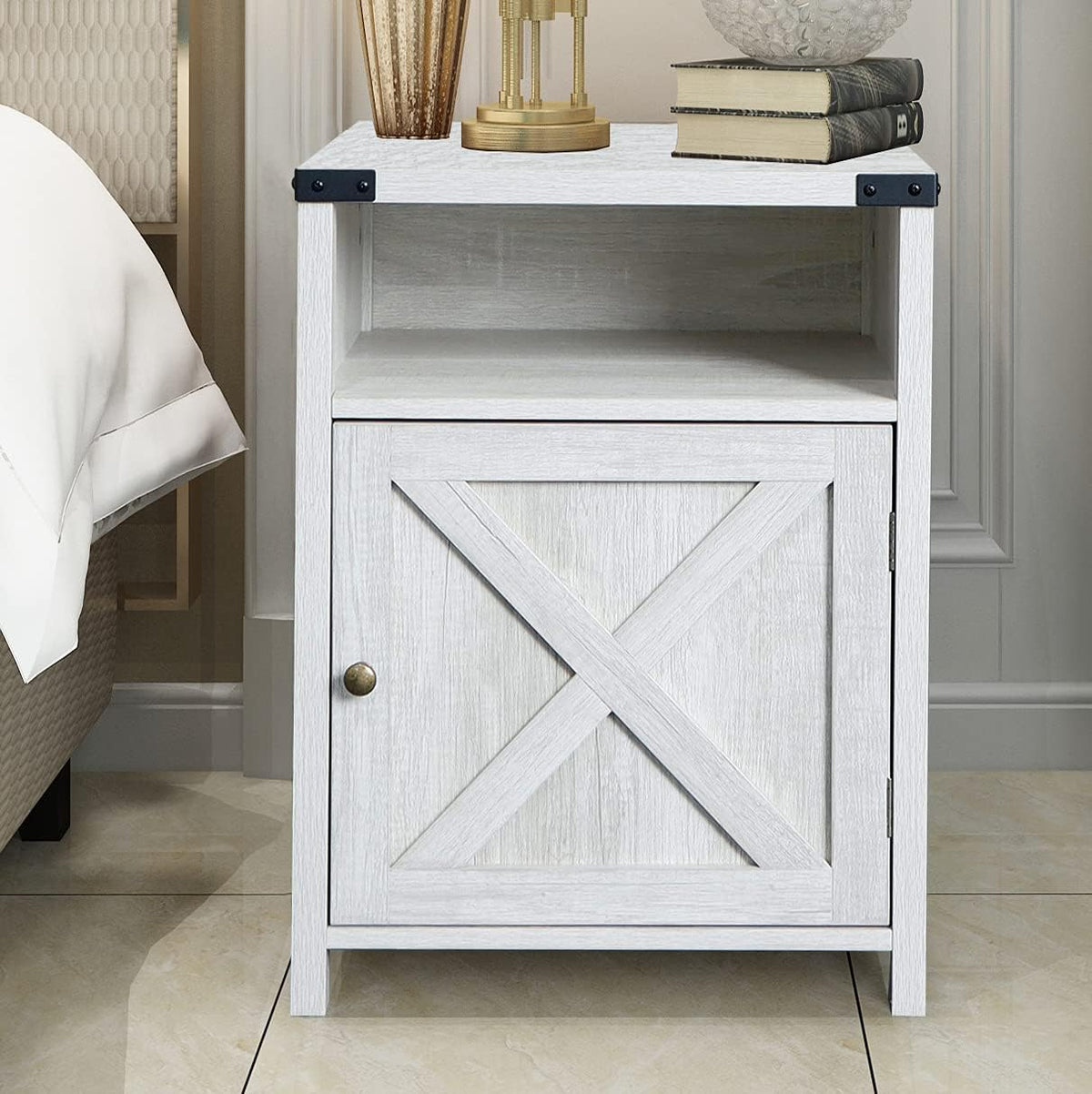 Farmhouse End Table with Cabinet and Shelves, Shaded Oak H4551