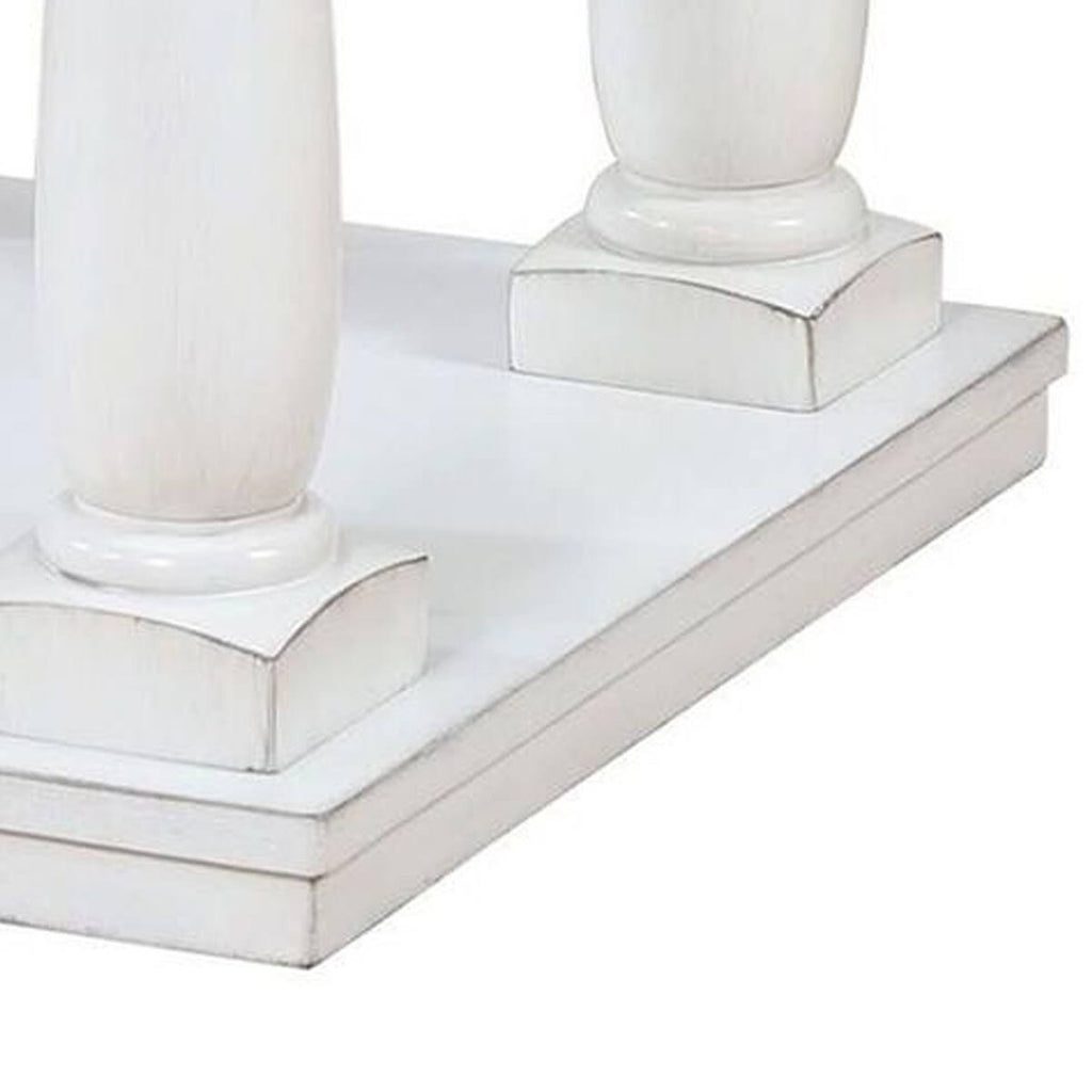 White Wooden End Table with Shelf and Turned Legs Q6145