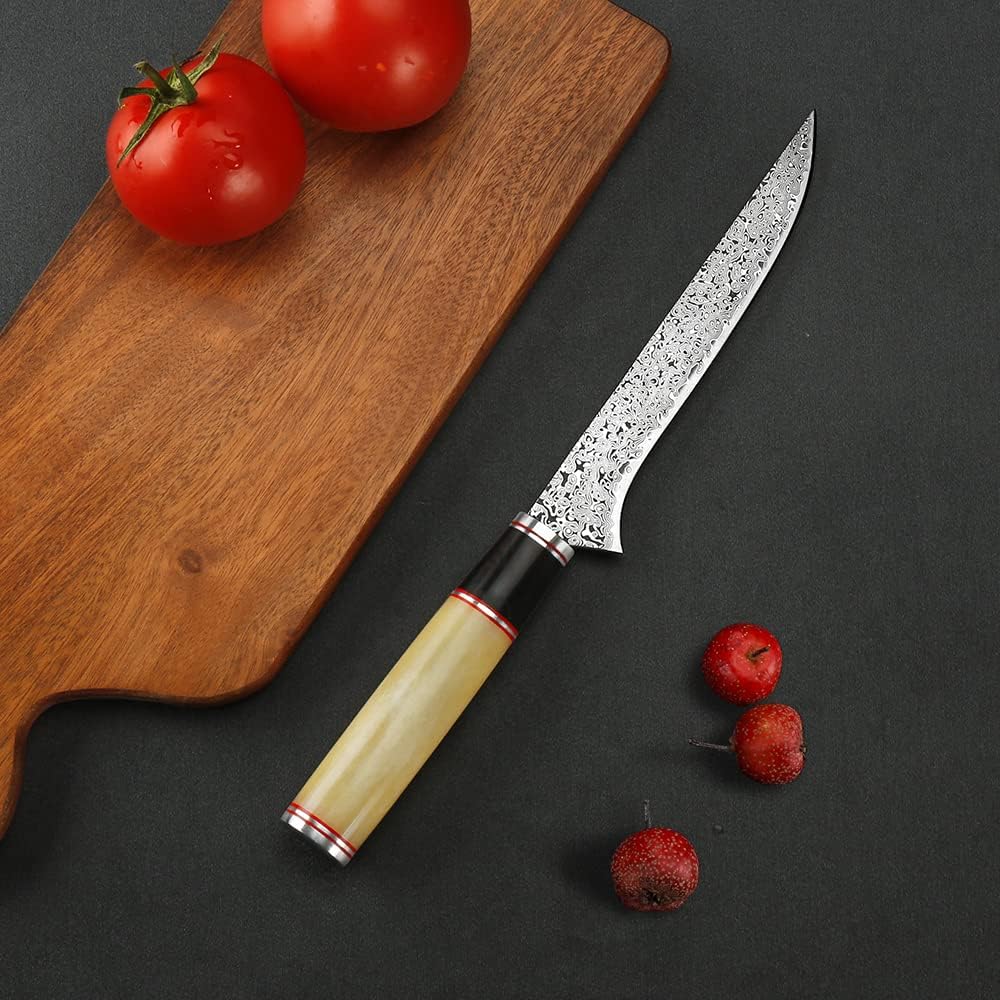 6 Inch Damascus Steel Boning Knife with Camel Bone Handle A29970