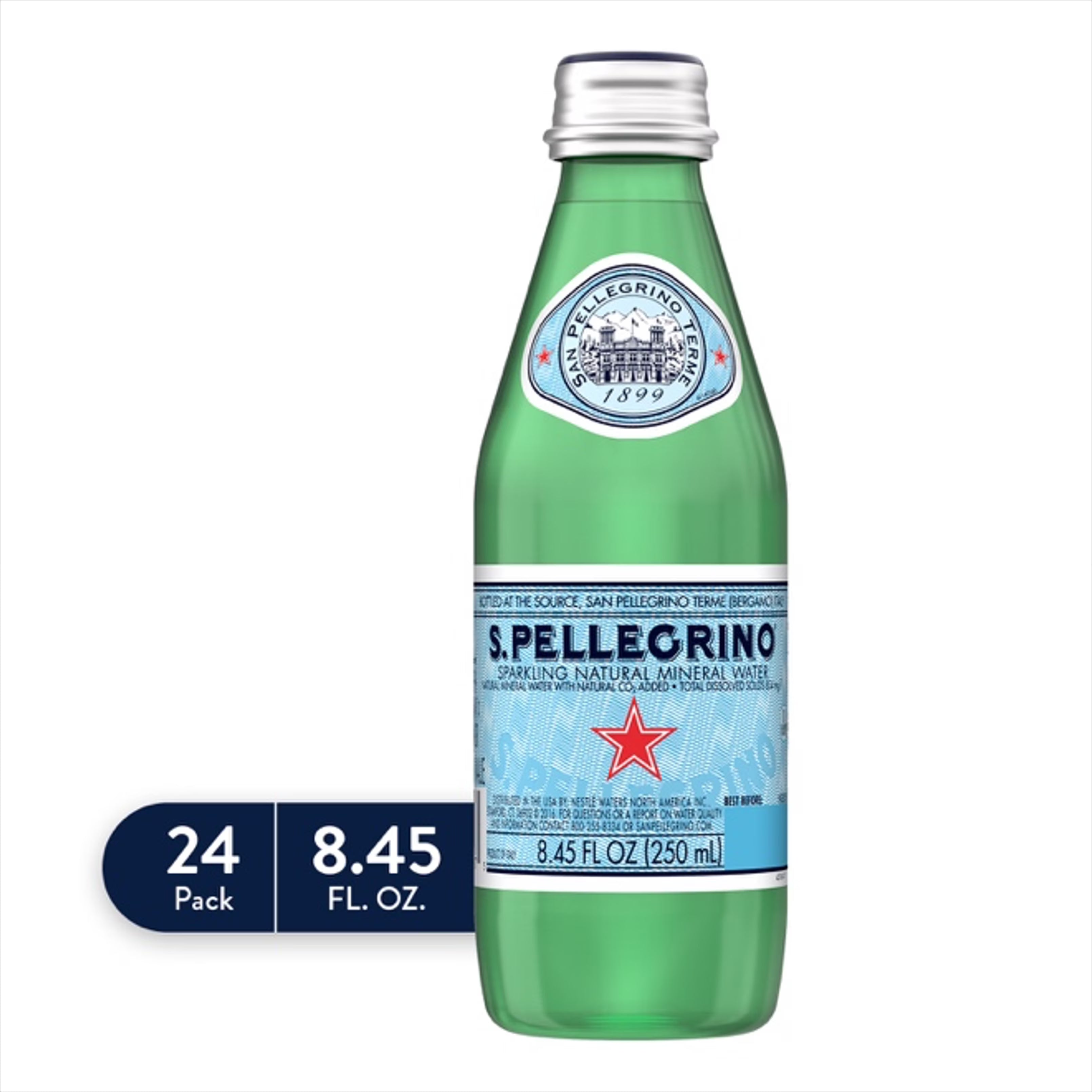Sparkling Natural Mineral Water, 8.45 fl oz. Glass Bottle, 24 Count U599025