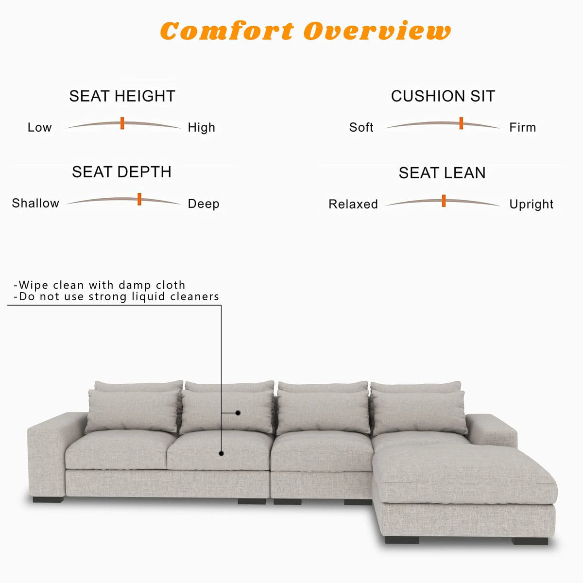 Light Grey L Shaped Sectional Sofa with Storage Ottoman T932525