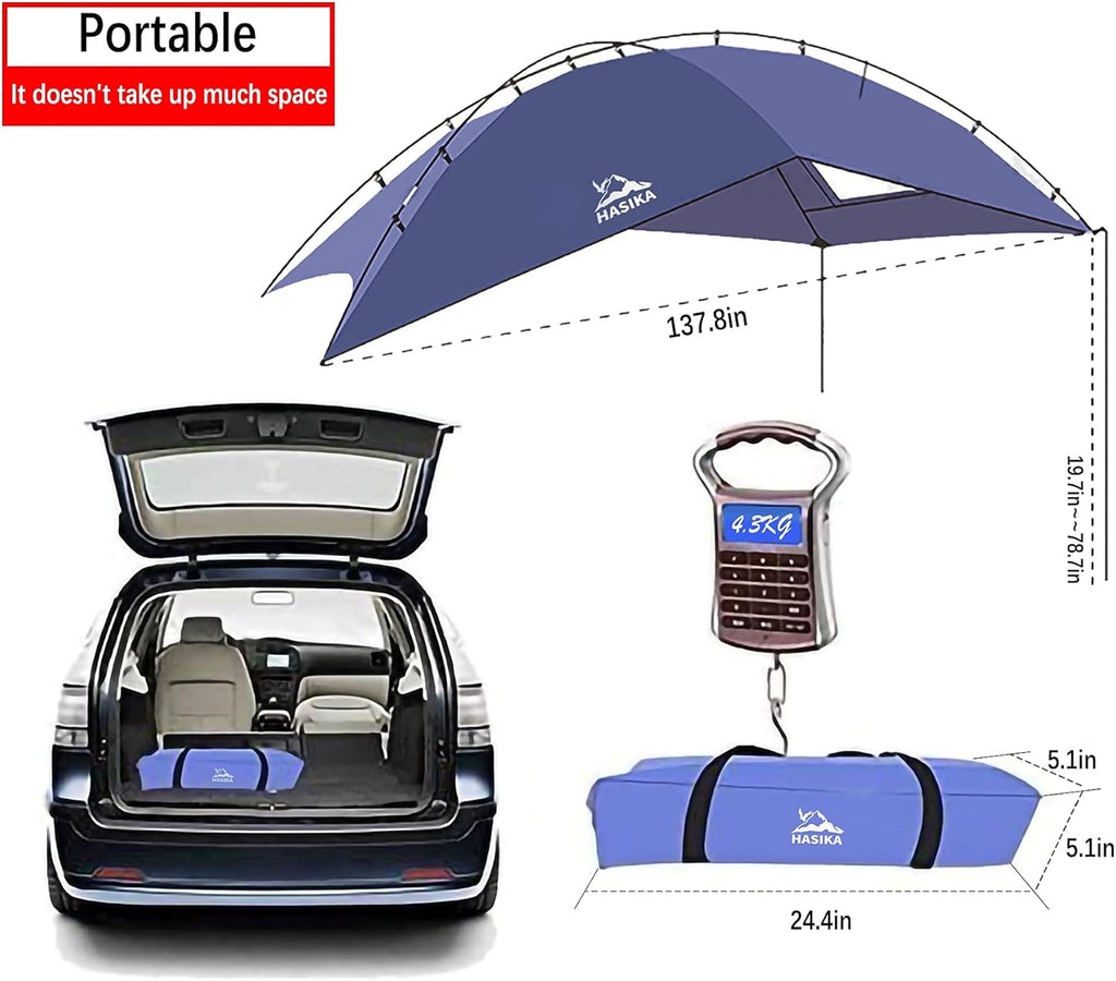 Teardrop Awning for SUV RVing, Car Camping, Trailer and Overlanding Light Weight Truck Canopy Durable Tear Resistant Tarp with 2 Sandbag M93675