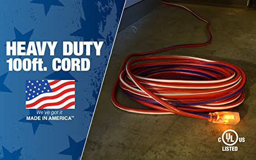 Red White and Blue 100-Feet 12/3 Extension Cord with Lighted End G56978