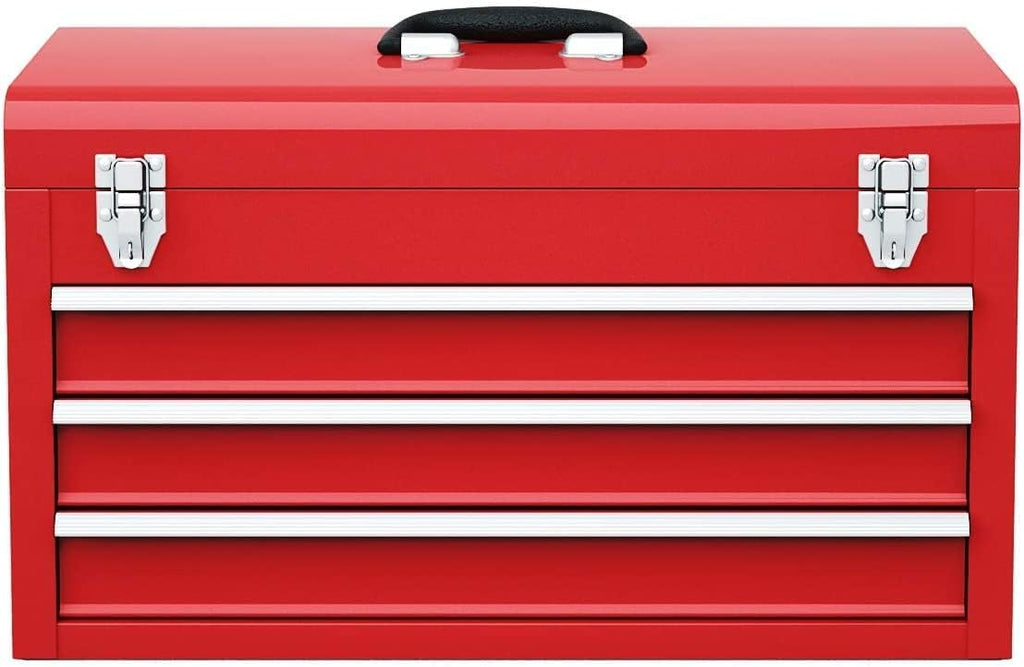 Red 3 Drawer Lockable Steel Tool Chest Cabinet with Top Tray G723