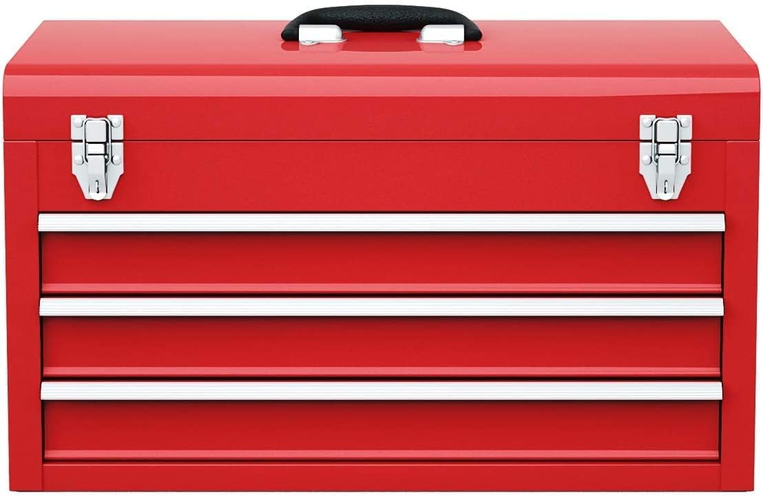 Red 3 Drawer Lockable Steel Tool Chest Cabinet with Top Tray G723