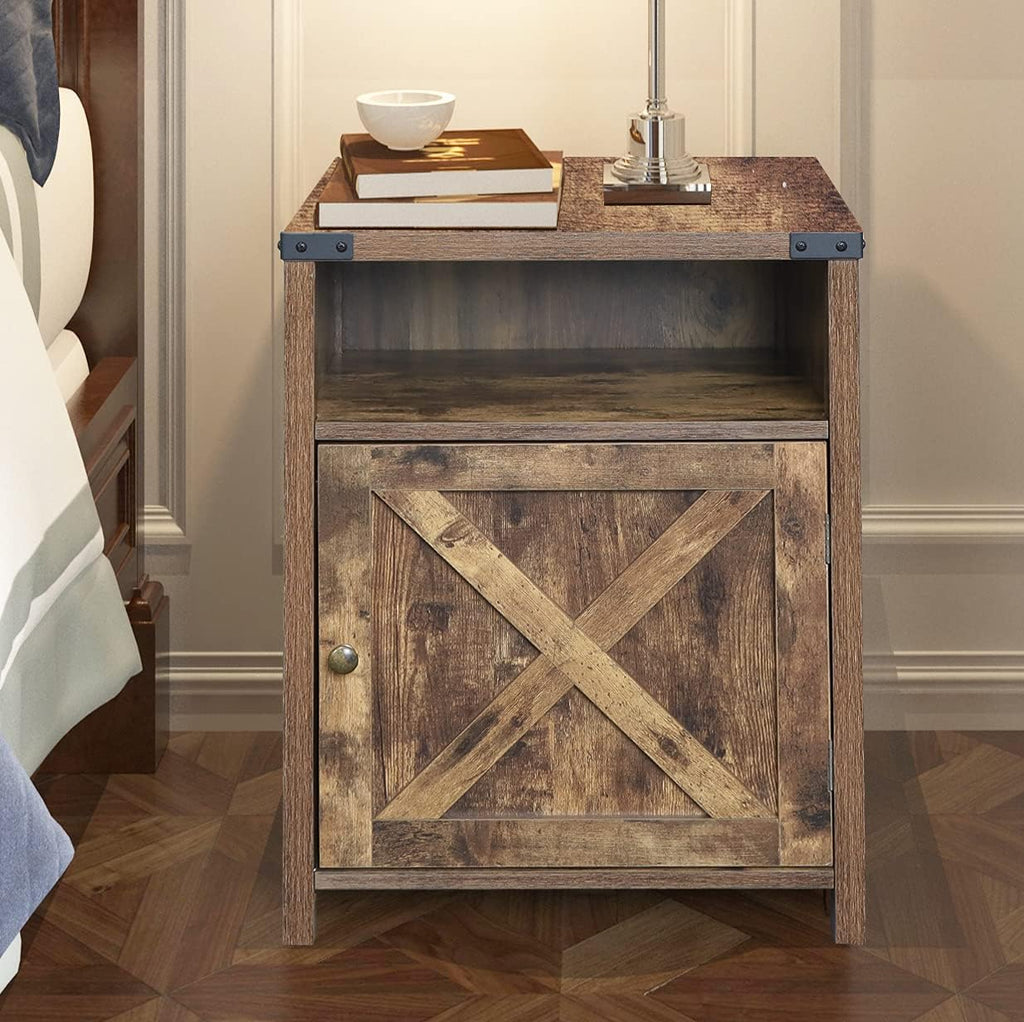 Farmhouse End Table with Cabinet and Shelves, Shaded Oak H4551
