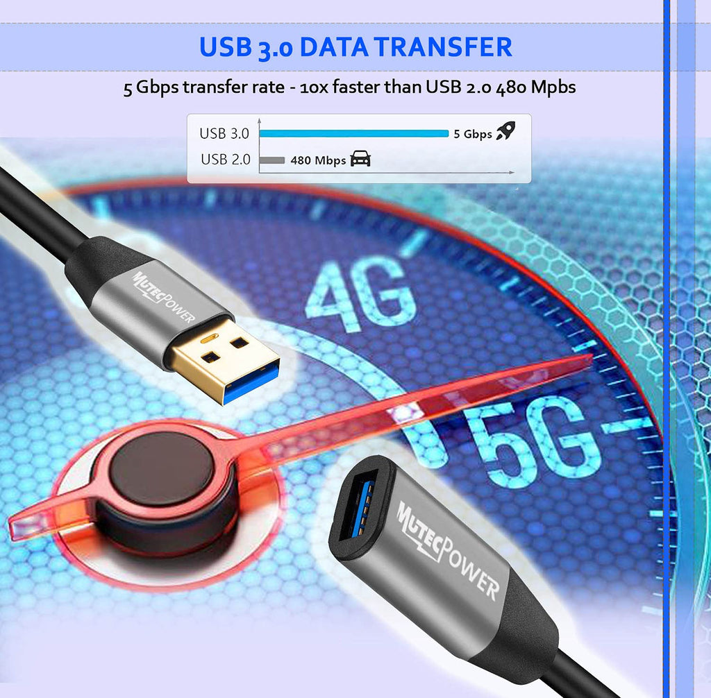 Black 50 Feet Active USB 3.0 Male to Female Extension Cable with 2 Boosters C979519