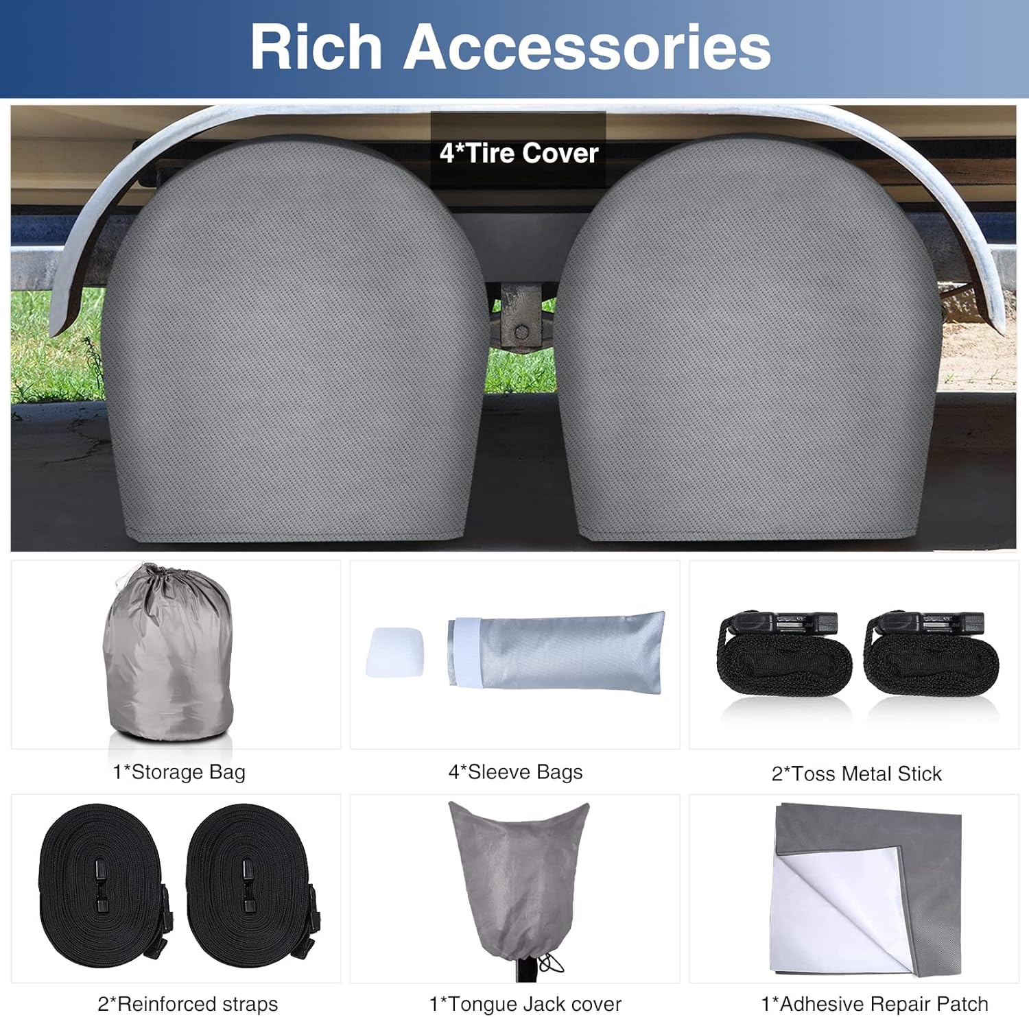 Upgraded Waterproof 500D Top Travel Trailer Cover with 4 Tire Covers, Tongue Jack Cover U834