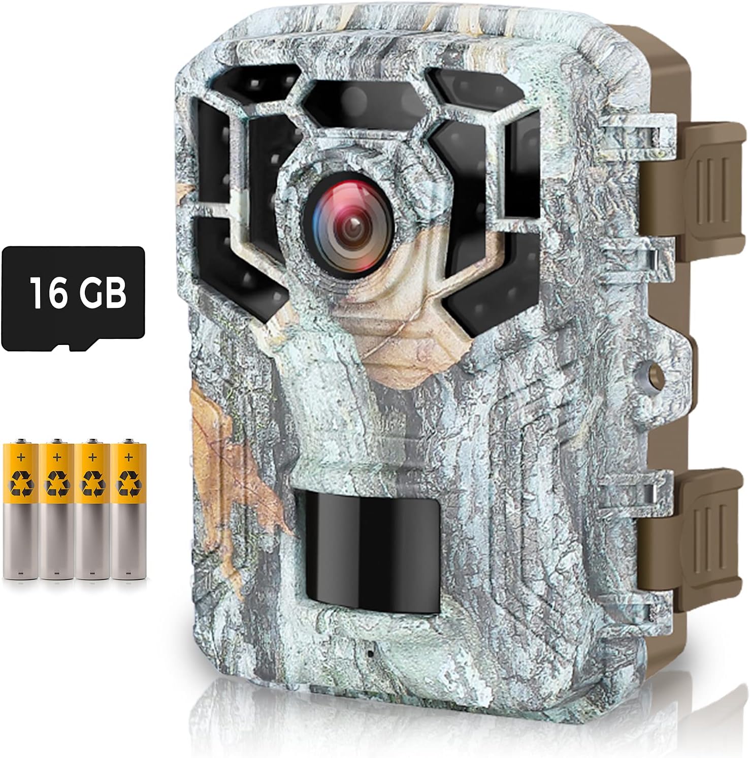 1080P 16MP Mini Hunting Trail Camera with 16GB SD Card and 4 Batteries, Pack of 2 X42428