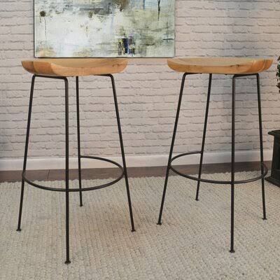 Solid Wood Bar and Counter Stool, Natural/Black W423558