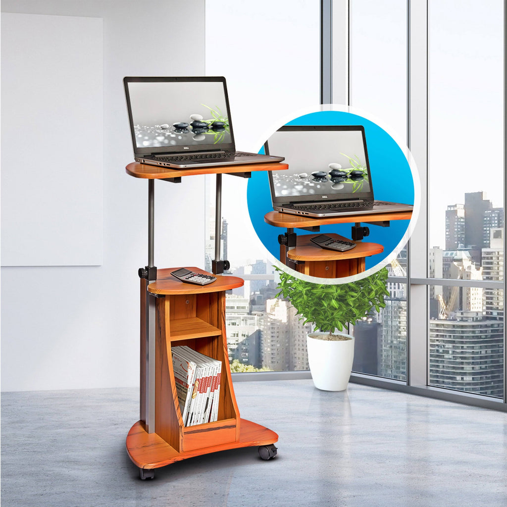 Woodgrain Rolling Adjustable Height Laptop Cart with Storage E8806