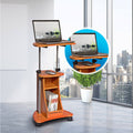 Woodgrain Rolling Adjustable Height Laptop Cart with Storage E8806