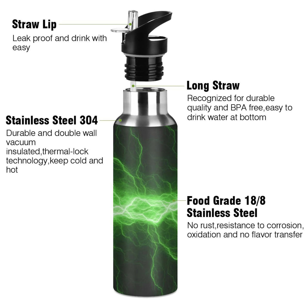 Green Stainless Steel Vacuum Insulated Water Bottle with Straw Lid 20 OZ F58010
